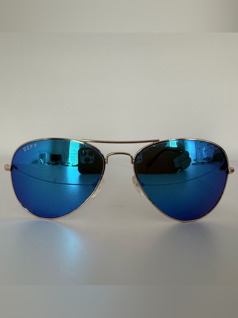 DIFF Eyewear Gold Aviator Blue Mirrored Sunglasses + Case